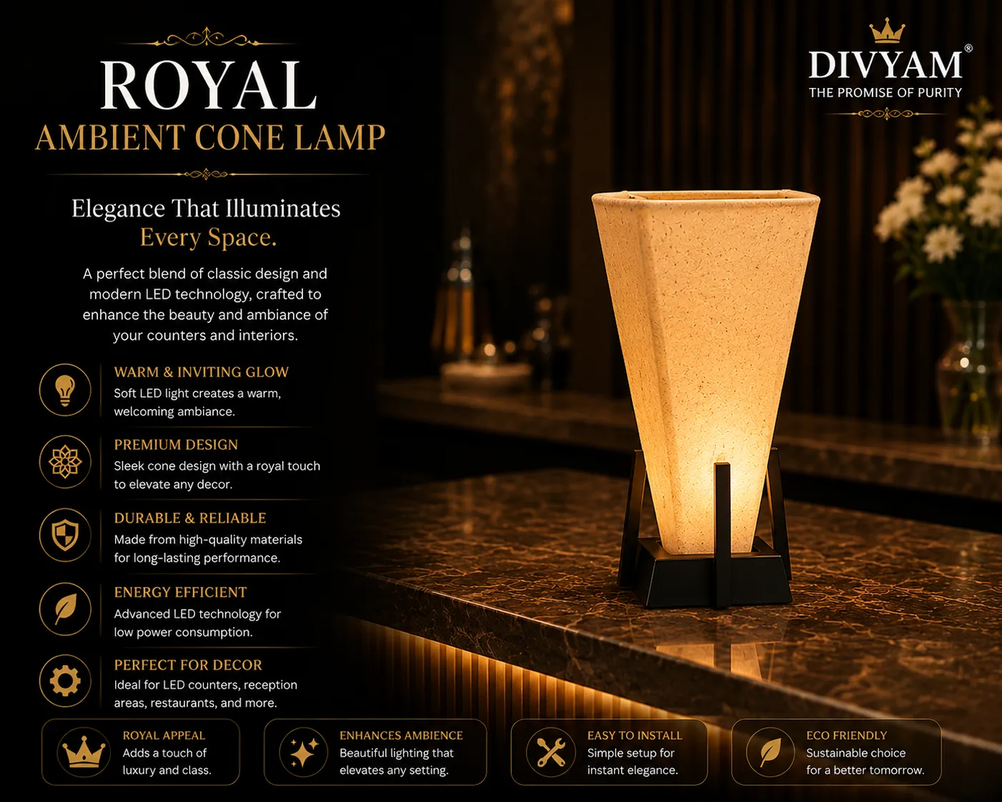 Royal Ambient Cone Lamp - luxury wedding setup by D I V Y A M®